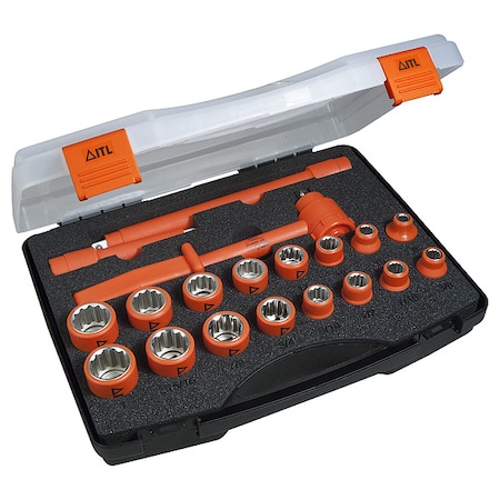 Itl 1000V Insulated 1/2" Drive Combination Socket Set, 19-Piece 03095