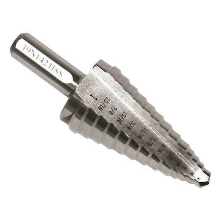 Zoro Select HSS Step Drill Bit 9 Sizes, 1/2-1" 19N142