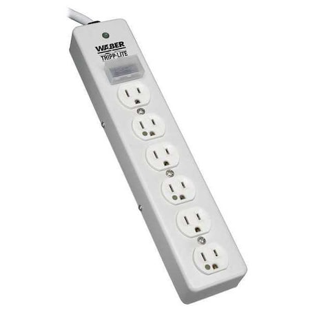 Tripp Lite Outlet Strip, Surge, Hospital Grade, 6 5-15R-HG, 5-15P-HG, 10 ft., White SPS610HGRA