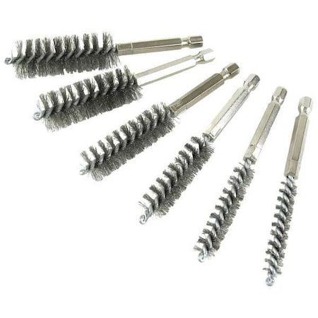 Innovative Products Of America 6 Piece Bore Brush Set, Stainless Steel Bristle, Silver, Hex Handle 8080