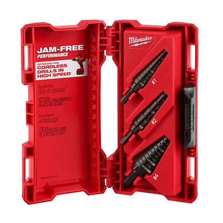 Milwaukee Tool Step Drill Bit Set, High Speed Steel, Black Oxide, 3-Piece 48-89-9221