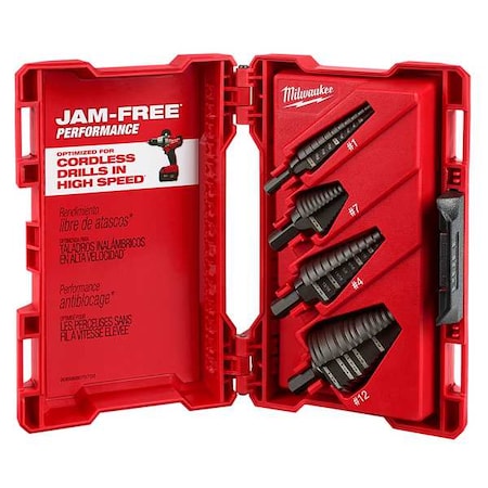 Milwaukee Tool Step Drill Bit Set, High Speed Steel, Black Oxide, 4-Piece 48-89-9223