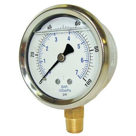 PIC GAUGES Pressure Gauge, 0 to 300 psi, 1/8 in MNPT, Stainless Steel, Silver 201L-158H