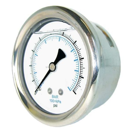 Pic Gauges Industrial Pressure Gauge, 0 to 160 psi, 2 in Dial, 1/4 in NPT, Center Back Location 202L-204F