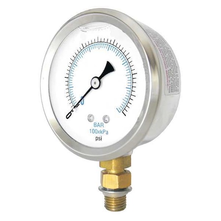 Pic Gauges Hydraulic Cylinder Pressure Gauge, 0 to 3,000 psi psi, 2 1/2 in Dial, 1/4 in SAE, Bottom Location 201L-25XP-SAE4