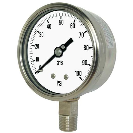 Pic Gauges Industrial Pressure Gauge, 0 to 10,000 psi, 4 in Dial, 1/2 in NPT, Bottom Location PRO-311D-402U
