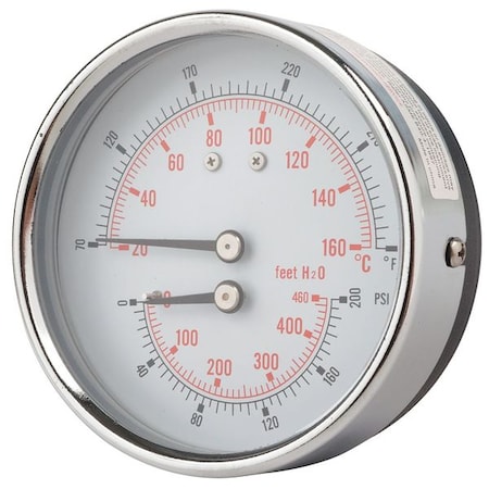 Pic Gauges Round Boiler Gauge, 0 to 200 psi, 1/2 in MNPT, Steel, Silver TRI-HD-302R-G