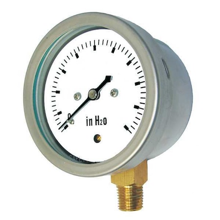 PIC GAUGES Pressure Gauge, 0 to 20 oz/sq in, 1/4 in MNPT, Stainless Steel, Silver LP1-SB-254-20X35