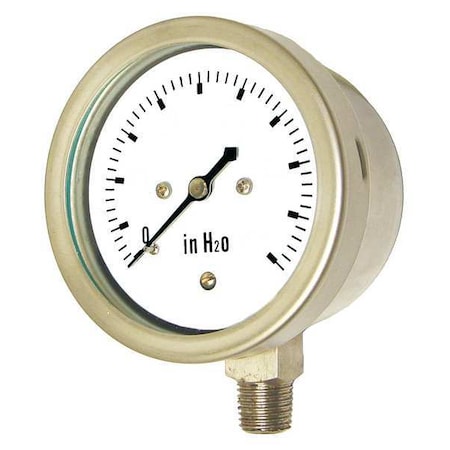Pic Gauges Low Pressure Gauge, 0 to 30 psi, 2 1/2 in Dial, 1/4 in NPT, Bottom Location LP1-SS-254-30