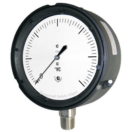 Pic Gauges Low Pressure Gauge, 0 to 100 psi, 4 1/2 in Dial, 1/4 in NPT, Bottom Location, Phenolic Case Material LP1-PS-454-100