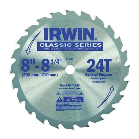 Irwin 8-1/4", 24-Teeth Circular Saw Blade, Steel 15150