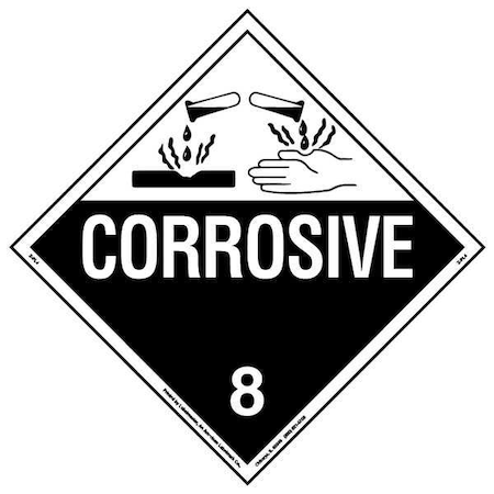 Labelmaster DOT Container Placard, Corrosive, Self-Adhesive Vinyl, 10-3/4" W x 10-3/4" H 19TZ82