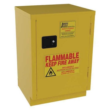 Jamco Hazardous Material Storage Cabinet, 12 gal, 1 Shelves, Steel, 24 in W x 35 in H x 22 in D, Yellow BT12YP