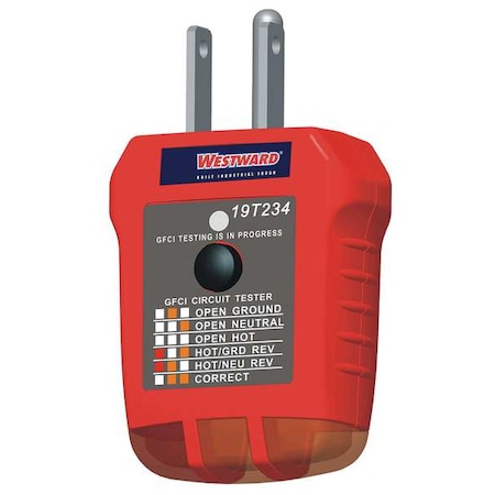 Westward Receptacle Tester with GFCI, 110to 125VAC 19T234