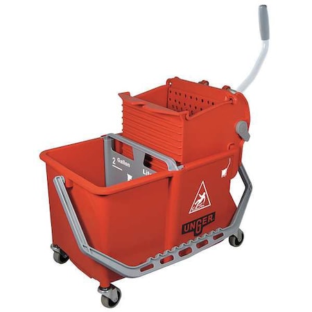 Unger 4 gal CLEANERx Dual Bucket Side Press Mop Bucket and Wringer, Red, Polypropylene COMSR