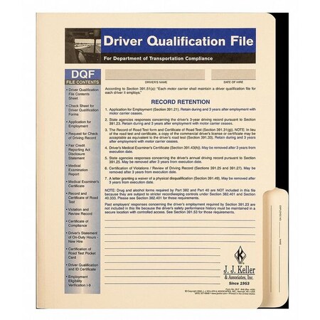 Jj Keller Driver Qualification File, Driving Safety 848