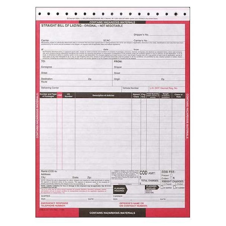 Jj Keller Hazmat Bill of Lading Forms, Hazmat, PK250 375