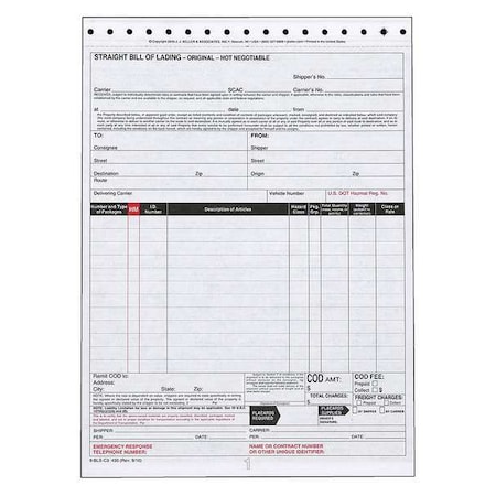 Jj Keller Bill of Lading Form, Reg Compliance, PK250 435