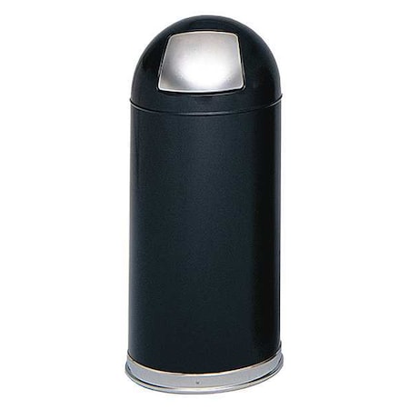 Safco 15 gal. Stainless Steel, Galvanized Steel Round Trash Can, Black 9636BL