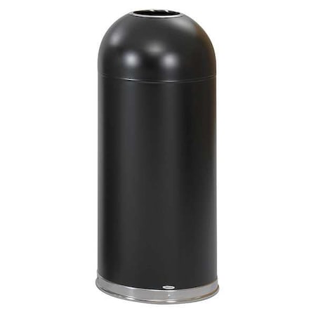 Safco 15 gal Round Trash Can, Black, None, Steel, Not Applicable 9639BL
