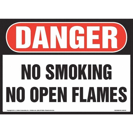 Jj Keller No Smoking No Open Flames Sign, 10" x 7", 8001178 8001178