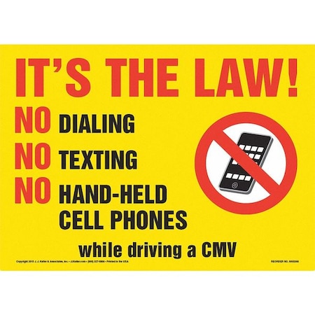 Jj Keller No Cell Phones, Vehicle Sign 8001269