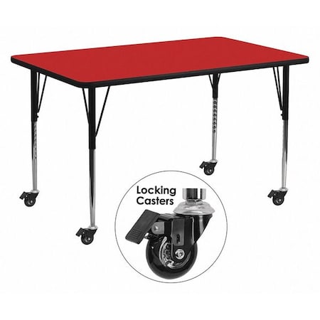 Flash Furniture Rectangle Actvt Table, Rect, Red, Lckng Cstrs, 30"x72", 30" W, 72" L, 30.5" H, Laminate, Red XU-A3072-REC-RED-H-A-CAS-GG
