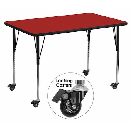 Flash Furniture Rectangle Actvt Table, Rect, Red, Lckng Cstrs, 36"x72", Laminate, Red XU-A3672-REC-RED-T-A-CAS-GG