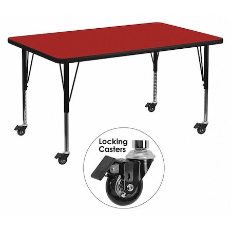 Flash Furniture Rectangle Actvt Table, Rect, Red, Lckng Cstrs, 36"x72", Laminate, Red XU-A3672-REC-RED-T-P-CAS-GG