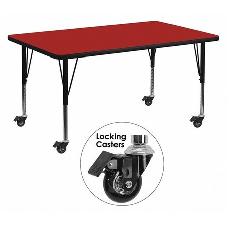 Flash Furniture Rectangle Activity Table, 30" W, 60" L, 25.37" H, Laminate, Red XU-A3060-REC-RED-T-P-CAS-GG