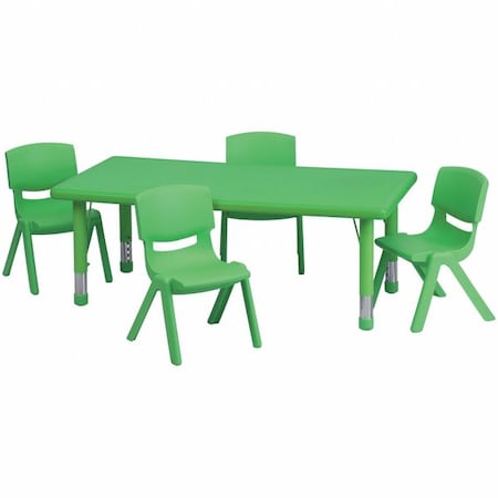 Flash Furniture Rectangle Activity Table, 24 W, 48 L, 23.75 H, Plastic, Steel, Green YU-YCX-0013-2-RECT-TBL-GREEN-R-GG
