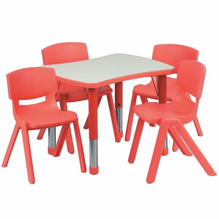 Flash Furniture Rectangle Table Set, Plastic, Steel, Grey YU-YCY-098-0034-RECT-TBL-RED-GG