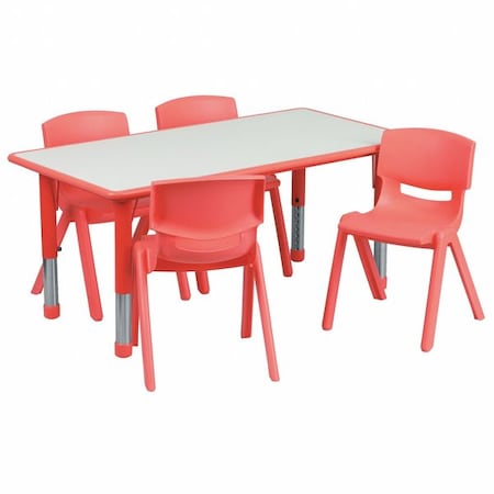 Flash Furniture Rectangle Table Set, Plastic, Steel, Grey YU-YCY-060-0034-RECT-TBL-RED-GG