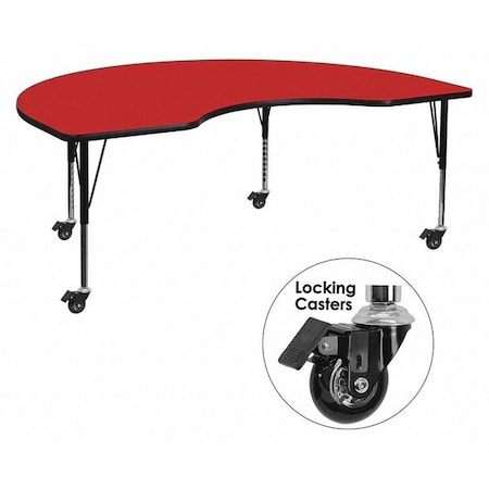 Flash Furniture Kidney Table, Kidney Shp, Red, Lckng Cstrs, 48x72", Laminate, Red XU-A4872-KIDNY-RED-H-P-CAS-GG
