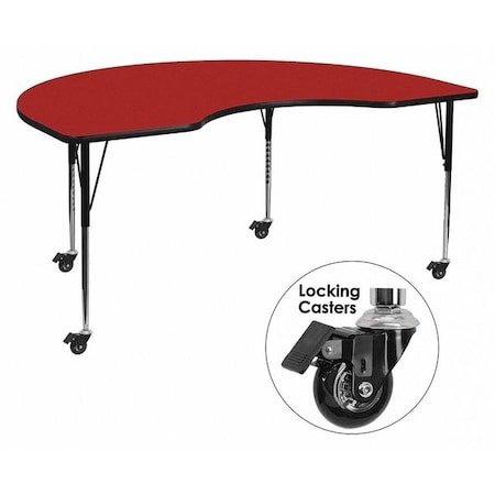 Flash Furniture Kidney Table, Kidney Shp, Red, Lckng Cstrs, 48x96", Laminate, Red XU-A4896-KIDNY-RED-T-A-CAS-GG