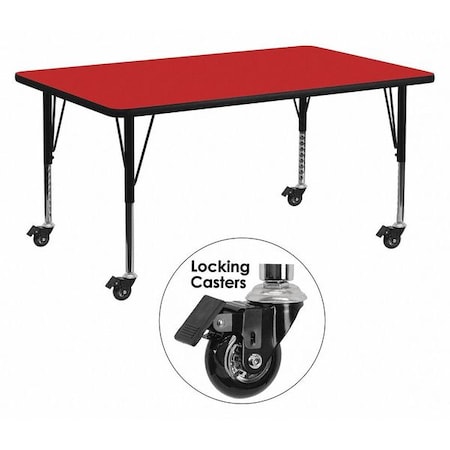 Flash Furniture Rectangle Activity Table, 24" W, 60" L, 25.5" H, Laminate, Red XU-A2460-REC-RED-H-P-CAS-GG