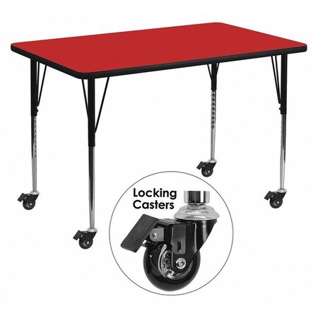 Flash Furniture Activity Table, Rect, Red, 30"x48" XU-A3048-REC-RED-H-A-CAS-GG