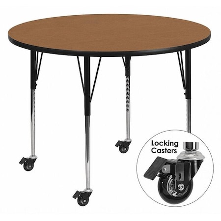 Flash Furniture Round Activity Table, 48" W, 48" L, 30.37" H, Laminate, Wood Grain XU-A48-RND-OAK-T-A-CAS-GG