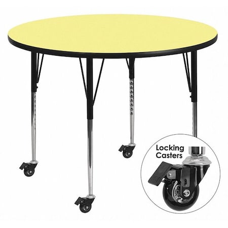 Flash Furniture Round Activity Table, 48" W, 48" L, 30.37" H, Laminate, Yellow XU-A48-RND-YEL-T-A-CAS-GG