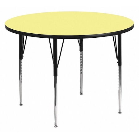 Flash Furniture Round Activity Table, 48 W, 48 L, 30.125 H, Chrome, Laminate, Particleboard, Steel, Yellow XU-A48-RND-YEL-T-A-GG