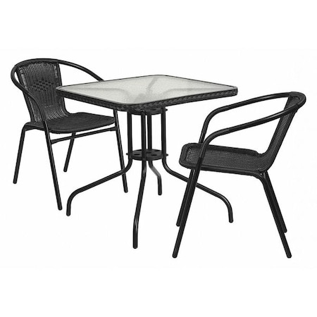 Flash Furniture Square Table Set, Aluminum, Glass, Metal, Plastic, Rattan, Clear TLH-073SQ-037BK2-GG