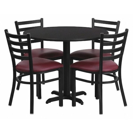 Flash Furniture Round Blk Lam Table, Brgundy Vinyl Seat, Rnd, 36", Laminate Top, Wood Grain HDBF1005-GG