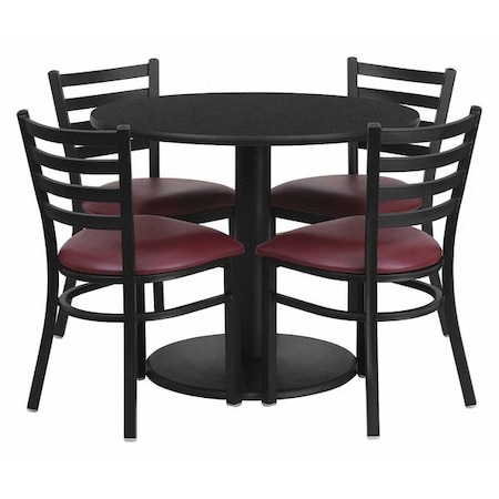 Flash Furniture Round Blk Lam Table, Brgundy Vinyl Seat, Rnd, 36", Laminate Top, Wood Grain RSRB1005-GG