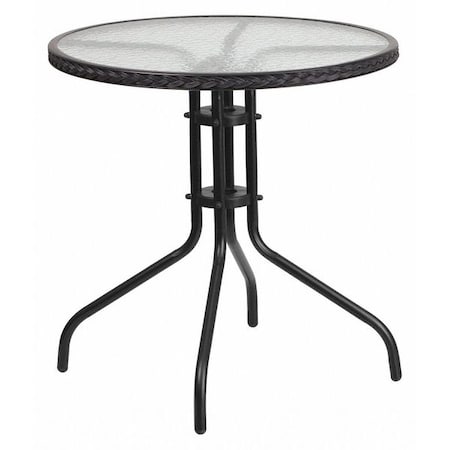 Flash Furniture Round Glass Table, Blk Rattan Edging, Rnd, 28", Aluminum, Glass, Metal, Plastic, Rattan, Steel, Clear TLH-087-BK-GG
