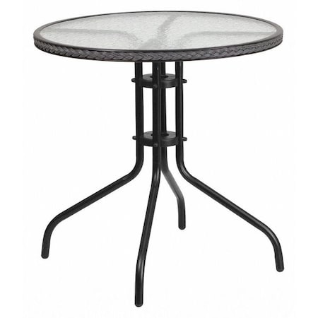 Flash Furniture Round Glass Table, Gray Rattan Edging, Round, 28", Aluminum, Glass, Metal, Plastic, Rattan, Steel TLH-087-GY-GG