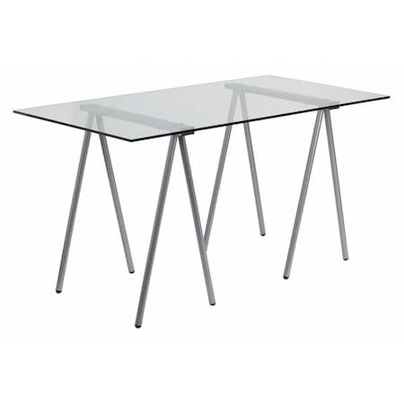 Flash Furniture Computer Desk Glass Top Desk w/Silver Frame, 27-1/2" D X 28-1/2" H, 55.063" W X Clear/Chrome NAN-JN-2119-GG