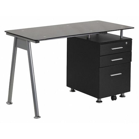 Flash Furniture Computer Desk Glass Top Desk w/3 Drawer Pedestal, Blk, 23-1/2" D X 29-1/2" H, 47-1/4" W X Black NAN-WK-021A-GG