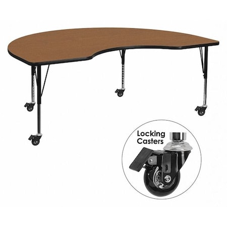Flash Furniture Kidney Activity Table, 48" W, 96" L, 25.37" H, Laminate, Wood Grain XU-A4896-KIDNY-OAK-T-P-CAS-GG