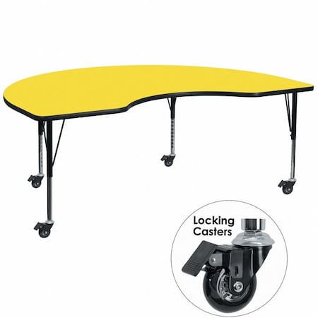 Flash Furniture Kidney Activity Table, Laminate, Yellow XU-A4872-KIDNY-YEL-H-P-CAS-GG