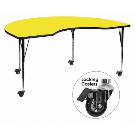Flash Furniture Kidney Activity Table, 48" W, 96" L, 30.5" H, Laminate, Yellow XU-A4896-KIDNY-YEL-H-A-CAS-GG